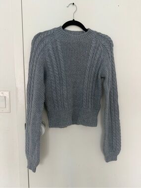 Alpaca Reformation Heather Gray Cable Knit Crew Sweater